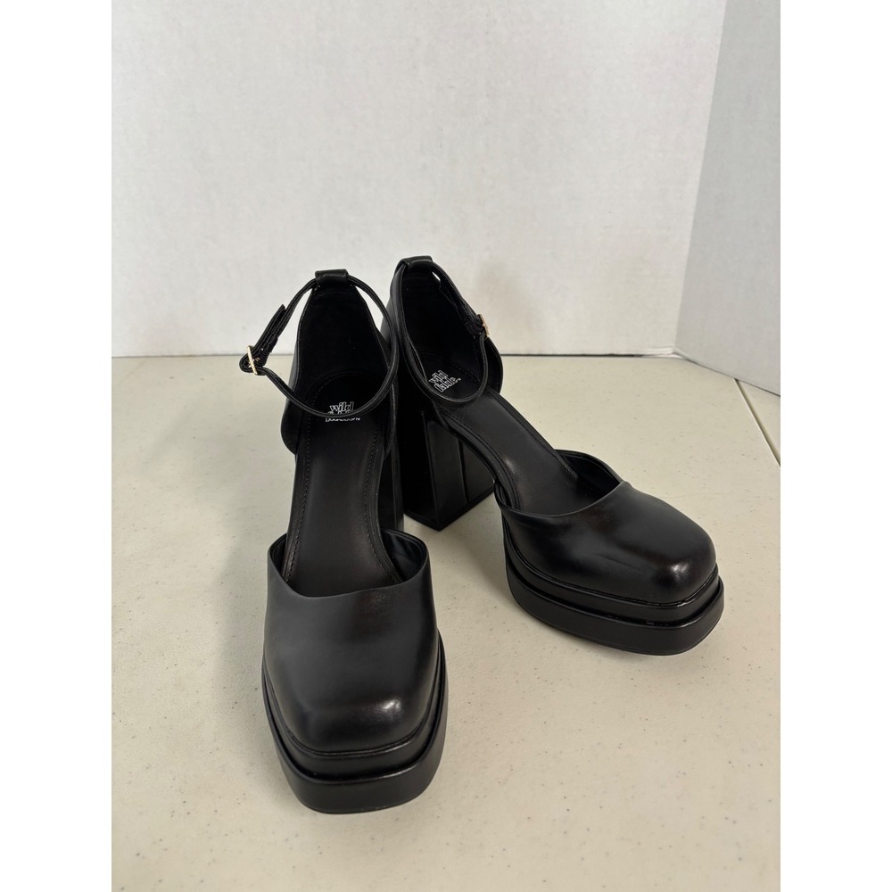 Wild Fable Black Platform Pumps Chunky Block Heel Square Toe‎ Ankle Strap 7.5
